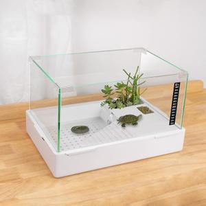 BETAZOOER Turtle Tank with Adjustable Water Pump Filter, Full View Visually Tortoise Aquarium Habitat, Glass Material Easy Changing Water&Clean for Small Amphibious Creatures Reptiles (23"13.5"10")