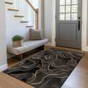 3x5 Area Rug Black Gold Modern Rug for Bathroom Indoor Entryway Machine Washable Abstract Rugs for Bedroom Ultra Soft Dining Room Carpet Non-Slip Non-Shedding Throw Rug for Home Office