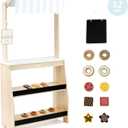 PairPear Grocery Store Pretend Play, Wooden Toys Lemonade Stand for Kids, Natural Style Market Stand Play Food Sets.