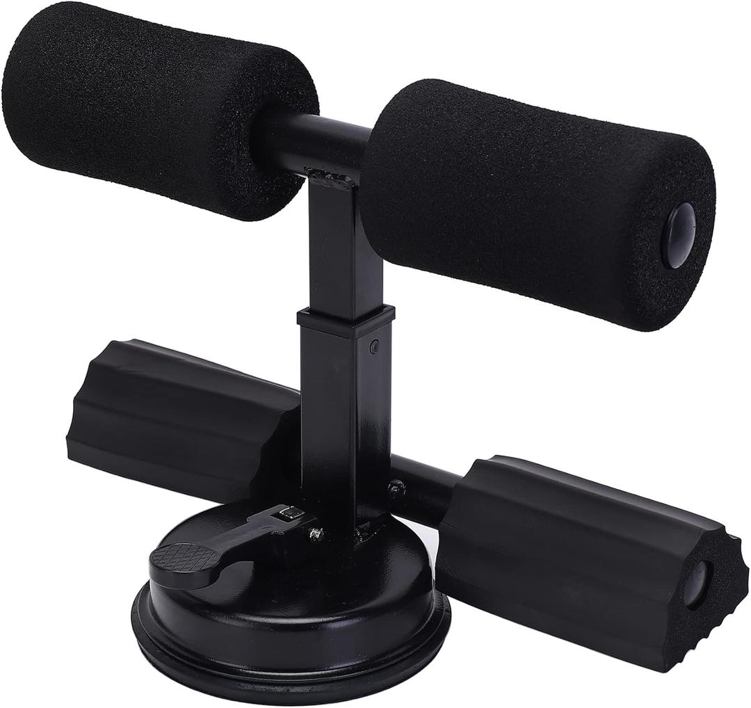 Black Sit Up Bar for Home Workouts - Abs Exercise Equipment with Foot Holder & Suction Cup Anchor 