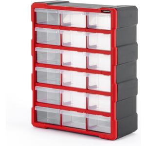 INTERTOOL Small Parts Organizer for Hardware & Screws | 18 Removable Bins with Dividers | Wall Mount or Desktop Craft & Lego Storage Cabinet | 19” x 15” x 7” BX08-4019