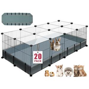 20 Panels Small Animal Playpen, 48" x 24" x 16" Pet Playpen with Waterproof Mat, C&C Cage for Guinea Pigs, Rabbit/Bunny/Baby Chicken Cage,Bunny/Puppy/Chicken Pen Indoor Outdoor Portable Metal Fence
