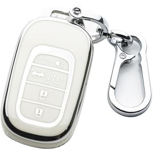 Key Fob Cover Keychain Fit for Honda 2022 2023 2024 2025 Civic Accord HR-V Pilot CR-V 5 Buttons Smart Key (Silver and White)