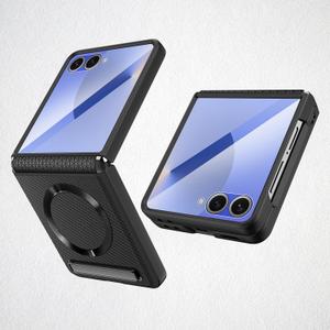 Designed for Samsung Z Flip 7 Case, Fashion Leather Case Supporting Magnetic Wireless Charging, Anti-Scratch & Drop Protection, Beauty Design Apperance（Black B