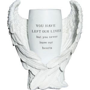Grave Decorations for Cemetery, Resin Angel Wings Cemetery Grave Flower Vase with Stake and Draining Hole for Garden Statues Decorations Memorial Gifts for Loss of Loved One (1, White)
