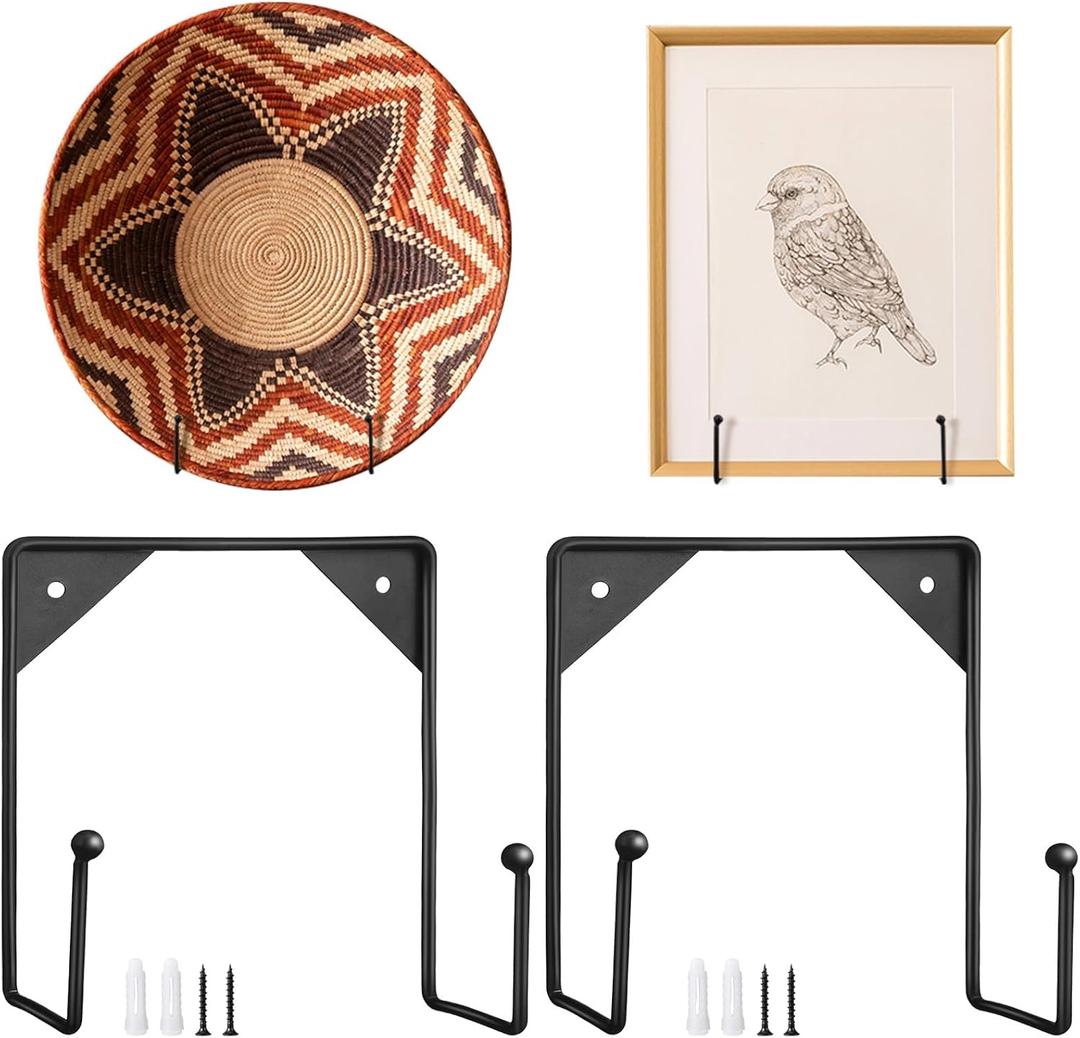 Gisafai 4 Pack Large Wall Mounted Plate Stands for Display 7.87 x 7.87 Inches Decorative Picture Holder Metal Display Stand Versatile Plate Hanger Stand with Screws for Home Photo Frame
