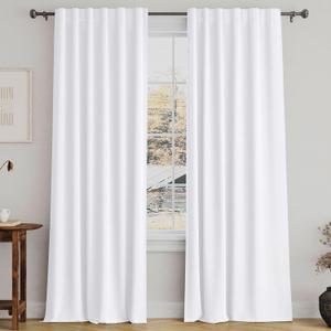Turquoize White Curtains 96 Inch Long Insulated Thermal Curtain for Bedroom Back Tab Rod Pocket Room Darkening Curtains for Living Room, 52" W x 96" L inch (Set of 2 Panels), Pure White