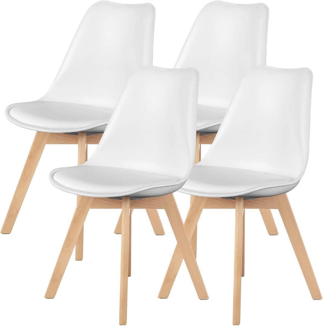 Yapamar PU Leather Upholstered Dining Chairs with Wood Legs, Set of 4 for Kitchen, Dining, Living Room - White