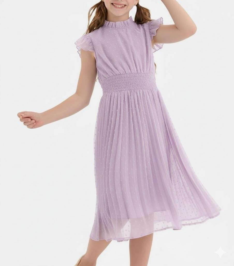 PATPAT Girls Casual Ruffle Sleeves Dresses A-line Elegant Midi Party Dress 12/13 Years