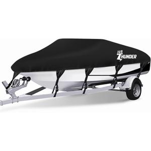 Boat Cover 17-19 ft Waterproof Trailerable Boat Covers Marine Grade Polyester Canvas Boat Cover Fits Bass, V-Hull and Tri-Hull, Fish & Ski, Runabout Bowrider 17' 18' 19' Foot Boat Black (A: 17'-19' Long, Beam width up to 102")