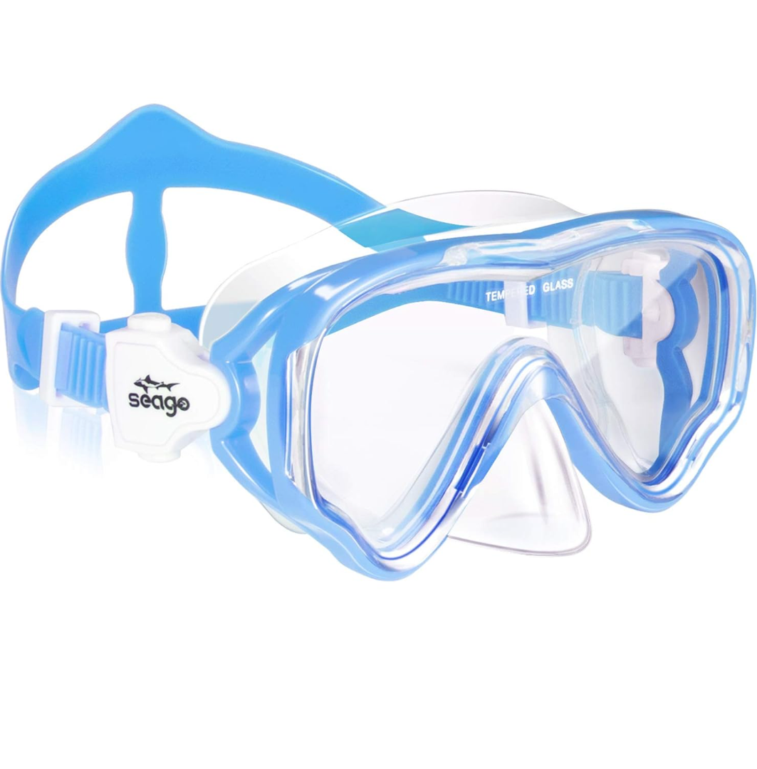 Seago Kids Swim Goggles Snorkel Diving Mask for Youth(5-15), Anti-Fog 180° Clear View