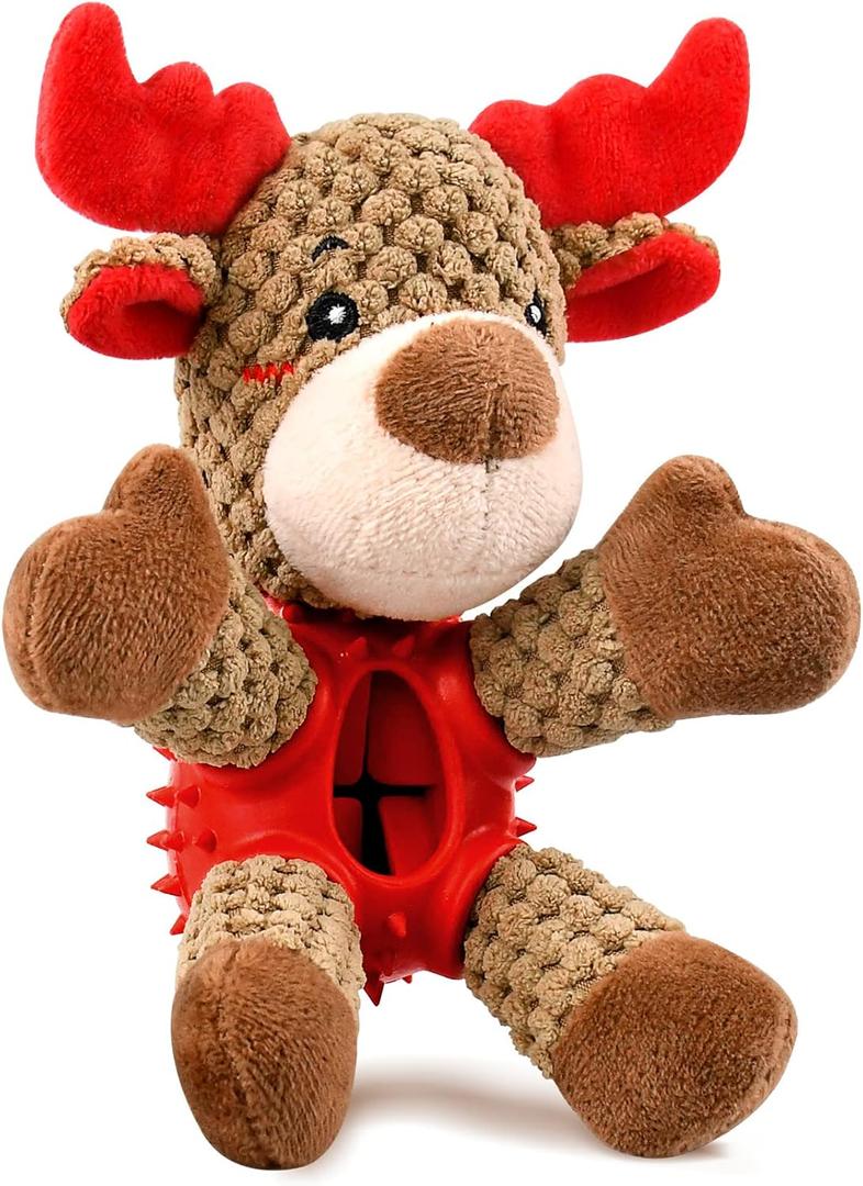 Malier Christmas Squeaky Dog Toys, Durable Latex Rubber Chew Bite Toys Stuffed with Crinkle Paper for Puppy to Medium Pets (Elk)