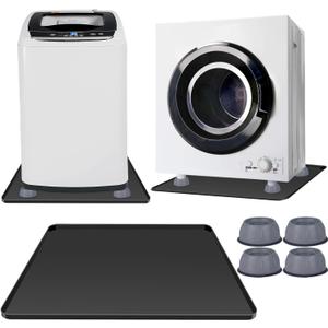 Washing Machine Pan with 4 Anti-Vibration Foot Pads  23.6"x23.6",Non-Slip, Waterproof, Laundry Appliance Floor Protector Set Noise Reduction Leak Prevention -Washer Soft Silicone Bottom Mat