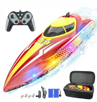 BEZGAR Remote Control Boat for Kids  2.4GHz Fast RC Boat with LED Lights & Portable Suitcase for Pools, Lakes & Salt Water, Summer Water Toys Gifts for Boys & Girls Age 6 7 812 Years Old