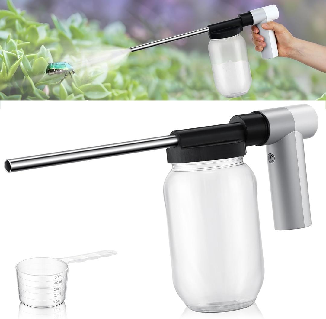 Qualirey Electric Diatomaceous Earth Duster, Powder Duster with 7.5'' Extension Nozzle and 33Oz Bottle, Powder Sprayer for Pest Control/Home/Garden/Indoor/Outdoor