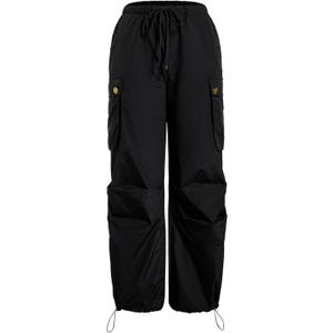 Floerns Women's Leopard Straight Leg Cargo Pants Cheetah Drawstring Ruched Trousers (Medium)