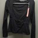 QINSEN Women's Sexy Open Back Long Sleeve Shirts High Neck Double Lined Tees Fitted Going Out Tops (Medium, Black)
