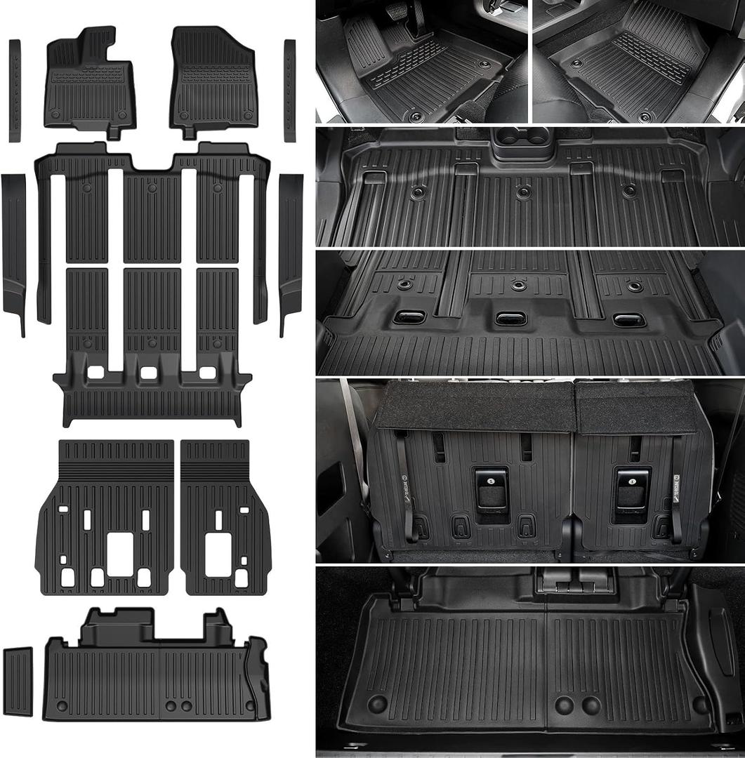 Floor Mats Set for 2021-2025 2026 Toyota Sienna (Only for 7 Seats), All Weather TPE Backrest Mat Trunk Lower Well Mat Cargo Liner Door Sill Guards Accessories (7 Seats Full Mats Set)