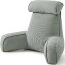 Corduroy Reading Pillow for Sitting Up, Bed Rest Pillow with Arms, Detachable Headrest, Side Pockets & Washable Cover, Back Support for Sofa Couch Relaxing, Grey Green