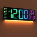 JALL 16" Large Digital Wall Mount Clock, Count Down Timer with Remote, Alarm, Big LED, 8 RGB Color, DST, Temperature for Living Room Classroom Desk, Xmas, Birthday Gift for Senior Men Women Mom Dad (16 inches, Black)