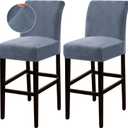 Turquoize Bar Stool Covers 2 Pack Bar Stool Covers with Backs Barstool Covers Velvet Bar Stool Seat Covers Slipcover Pub Counter Stool High Back Chair Covers, Thick Soft Modern Style, Stone Blue, 2