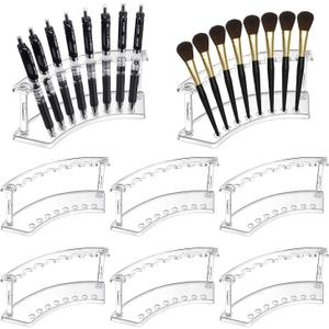 Plastic Pen Holder Display Stand, Set of 8 - 6-Slots Eyebrow Pen Stand, Makeup Brush Rack Organizer, Durable Acrylic for Home Office and Store Use (Clear)