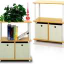 Furinno TURN-N-TUBE Storage Shelves Set of 2, 3-Tier Toolless Book Shelf with Storage Bins, Display Shelf, for Organization and Storage, Living Room, Garage, Home Office, Beech