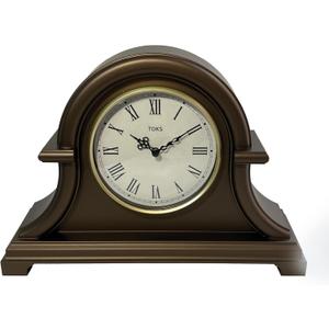Lily's Home Non Ticking Mantel Clock - 13 x 10 Plastic Napoleon Desk and Shelf Clock with Quartz Movement, Ideal for Living Room, Retro Kitchen, Farmhouse Decor, Fireplace Mantle (Brown)