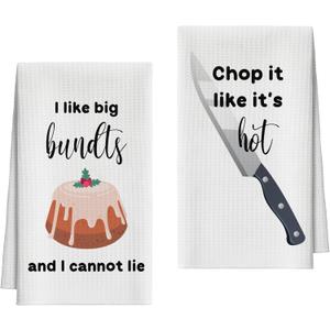 LSJEHTQ Kitchen Towels Set of 2, Bundts and Knife Dish Towel for Kitchen, Decorative Hand Towels for Bathroom, Fast Drying Tea Towel with Funny Sayings, Housewarming Xmas Gifts for Women Mom -B15