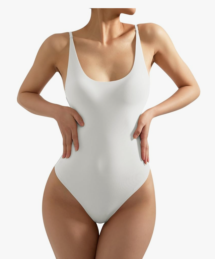 SUUKSESS Women Sexy Scoop Neck Thong Bodysuit Backless Cami Bodysuit Top Medium