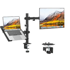 UPGRAVITY Monitor and Laptop Mount, Monitor Arm with Vented Tray for 13" to 27" LCD Computer Screens and Notebook up to 17 inch, Fully Adjustable Laptop Mount Stand Holds up to 17.6lbs