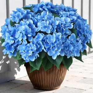 FOTEEWL 16 Bundles Artificial Hydrangea Flowers for Outdoor Decor, Realistic Faux Silk Bouquets Sun-Resistant Fake Plants for Front Door Balcony Farmhouse Garden Home Spring Summer Decor (Blue)