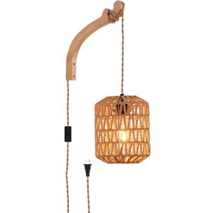 Plug in Wall Sconce,Farmhouse Wicker Wall Lamp Plug in,Hand Woven Rattan Wall Light Farmhouse Rustic Boho Sconces Wall Lighting for Living Room Bedroom (1 PACK)