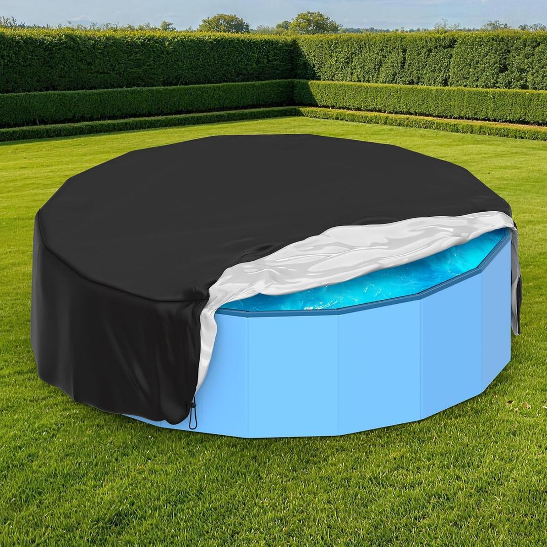 97'' Round Dog Pool Cover, Foldable Pet Swimming Pool Cover with Drawstring Design, Collapsible Dog Pool Cover Waterproof and Dustproof (97'' x 16'')