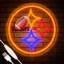 Football Team Neon Sign, Cool Dimmable Light Up Football Team Logo Hanging USB Powered for Wall Decor Art, Man Cave, Bedroom, Game Room Deco, Birthday Christmas Merch Gift for Boys Fans(Stealrs)