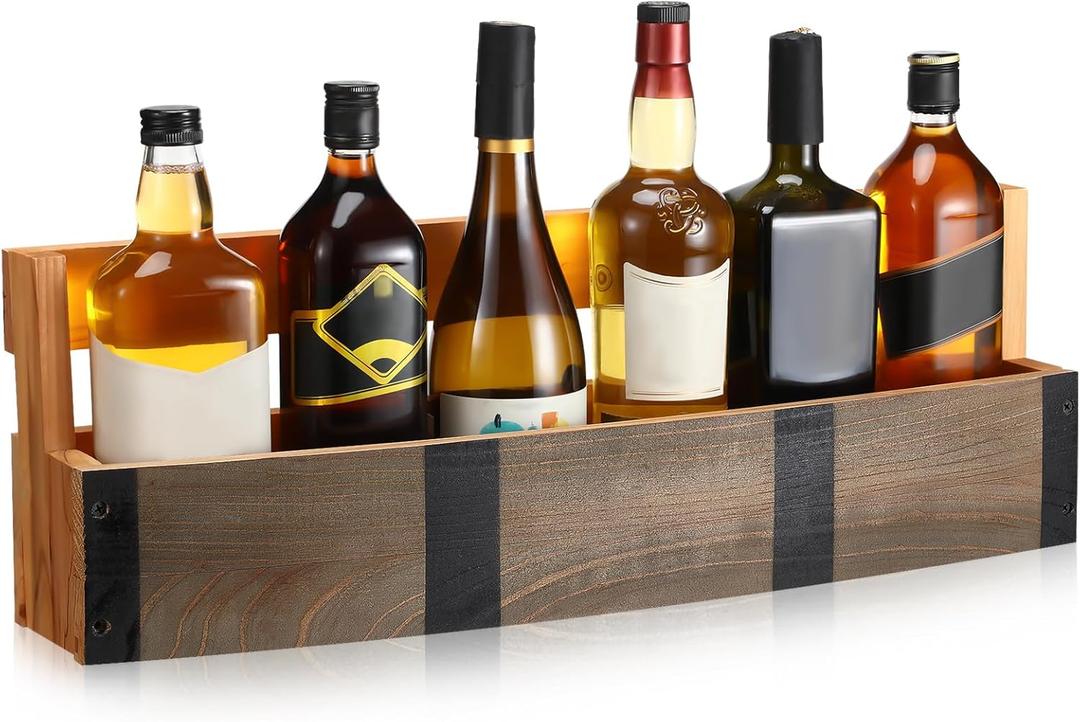 Wood Wine Rack Wall Mounted Whiskey Liquor Bottle Shelf for Displaying Liquor Bottles Rustic Whiskey Barrel Wine Rack for Home Bar Kitchen Decor