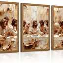 The Last Supper Wall Art Painting Jesus Christian Canvas Wall Decor Religious Bible Posters Jesus Christian Artwork Catholic Art Last Supper Picture for Dining Room Living Room 16x24 Inch Framed 3Pcs