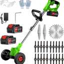 Electric Weed Wacker 24V Electric Weed Cordless Eater with 2pcs Batteries and 3 Types Blades&Auxiliary Wheel Weed Trimmer Lightweight 3 in 1 Stringless Grass Trimmer Edger/Brush Cutter for Lawn