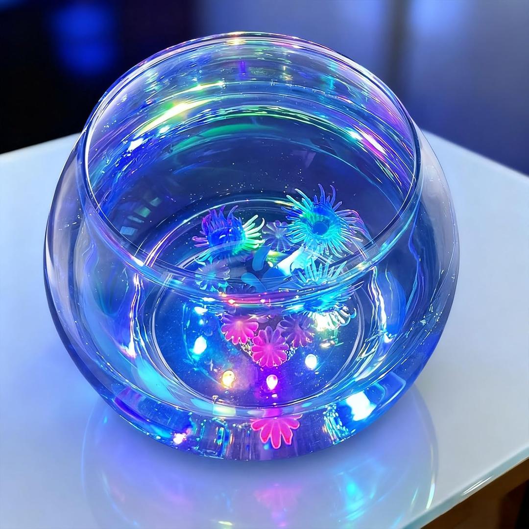 hygger 0.5 Gallon/1 Gallon Glass Fish Bowl with LED Light and Decor, Small Round Betta Fish Tank Goldfish Bowl, Round Clear Unbreakable Aquarium/Vase/Hydroponic Plant Terrarium, Nice Centerpieces