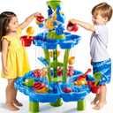 Flowers Sand and Water Activity Table for Kids 3-8, Sensory Play Table with Waterfall Design & Beach Toy Set, Outdoor Backyard Playset for Toddlers 2-6, Great Birthday Present