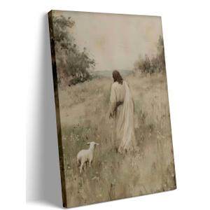 Jesus And Lamb Wall Art Jesus Leaves The 99 Sheep Wall Decor The Lost Sheep Canvas Posters Christian Bible Stories Painting Prints for Church Prayer Room Living Room Bedroom 16x24 In Framed