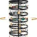 MODOWEY 6 Tier Rotating Earring Holder Organizer Display Tree with Metal Tray, Adjustable Plastic Stand with 342 Slots for Stud Hoop Hanger, Large Capacity Storage Rack for Women Space Saving, Black