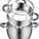 GOLDEN KEY 3.2 QT Steamer Pot With Lid - 2-Tier 18/8 Stainless SteelMultipurpose Steaming Cookware with Vegetable Steam Basket, Oven & Dishwasher Safe, Triple Bottom for Even Heating, Perfect for Dumplings, Seafood and Vegetables