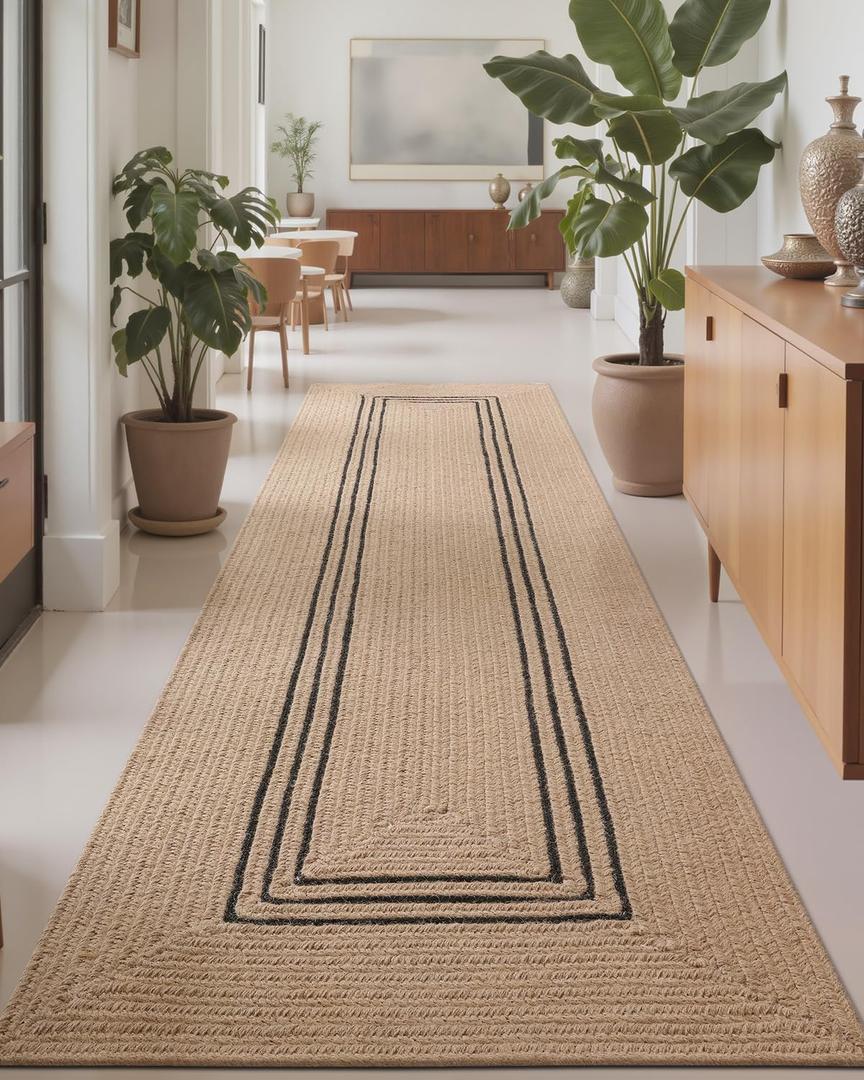 LUMI 2x7 Jute Runner Rug Non Slip for Hallway, Natural Rustic Carpet No Shedding, Farmhouse Braided Area Mat Indoor High Traffic for Living Room, Entryway, Kitchen, Laundry