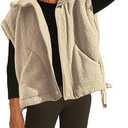 OPCAKM Women's Fuzzy Fleece Vest Oversized Sleeveless Sherpa Jacket Warm Button Down Gilet Outerwear with Pockets Size L