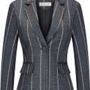 Womens 2 Piece Plaid Suits Set Business Office One Button Blazer Jacket Casual Long Sleeve Pant Suit Set (Small)