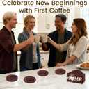 Housewarming Gifts for New Home: Farmhouse Wood Coaster Set for Coffee Table Decor - First Coffee/New Beginning/Forever Home/Grow Here/Breathe Here/Belong Here (Brown)