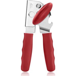 Can Opener Manual Heavy Duty, UHIYEE Hand Held Can Openers for Seniors with Comfort Grip Sharp Blade, Solid Steel Hand Manual Can Open with Magnet for Kitchen Camping, Red