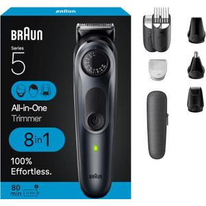 Braun All-in-One Style Kit Series 5 5471, 8-in-1 Trimmer for Men with Beard Trimmer, Body Trimmer for Manscaping, Hair Clippers & More, Ultra-Sharp Blade, 40 Length Settings, Waterproof (Black)