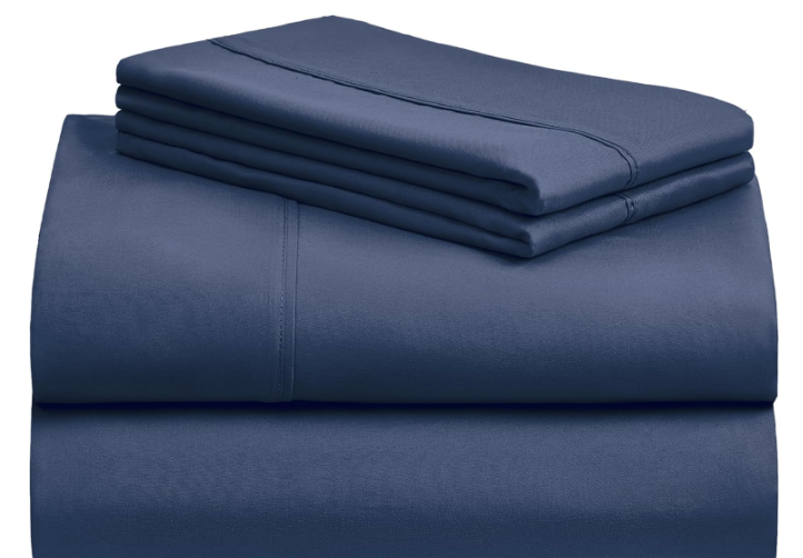 LuxClub 4 PC King Sheet Set, Deep Pockets Wrinkle Free Cooling Bed Sheets Hotel Bedding for Women, Men, Includes 1 Fitted Sheet, 1 Flat Sheet and 2 Pillowcases-Soft Navy